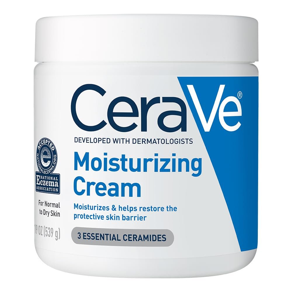 21 CeraVe Moisturizing Cream, Body and Face Moisturizer for Dry Skin, Body Cream with Hyaluronic Acid and Ceramides, Daily Moisturizer, Oil-Free, Fragrance Free, Non-Comedogenic, 19 Ounce - Image 1